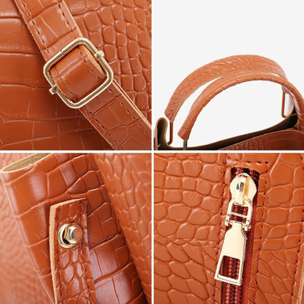 The Fab Bags 4-Pc Crocodile Pattern Genuine Leather Handbag - Image 9