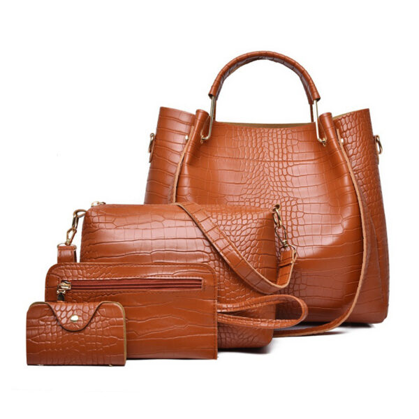 The Fab Bags 4-Pc Crocodile Pattern Genuine Leather Handbag - Image 10