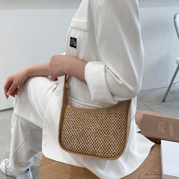 The Fab Bags Woven Straw Shoulder Bag with Curved Silhouette - Image 10