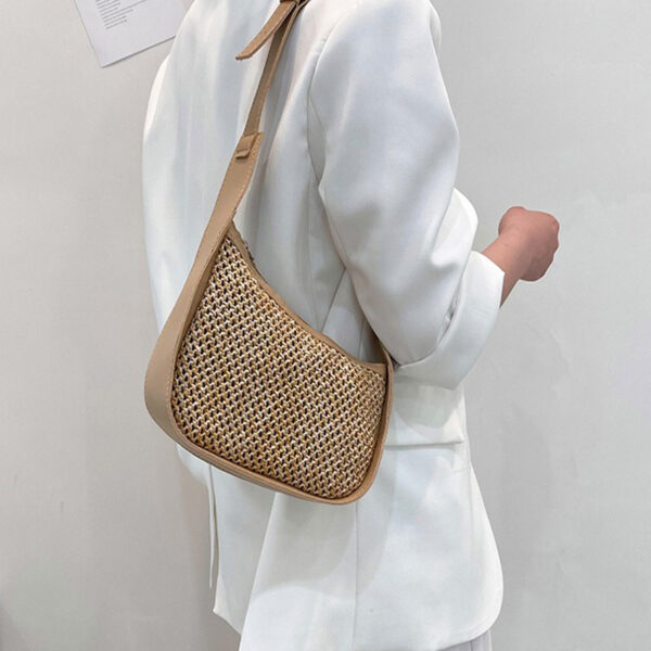 The Fab Bags Woven Straw Shoulder Bag with Curved Silhouette - Image 11