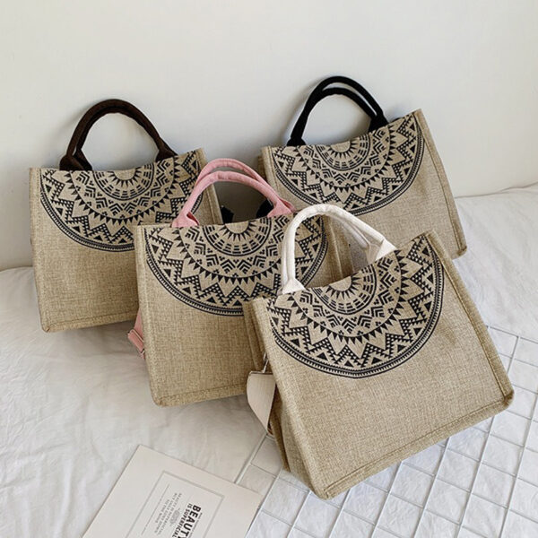 The Fab Bags Bohemian Mandala Design Textured Canvas Tweed Tote Bag - Image 2