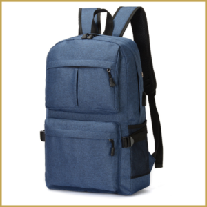 Blue spacious laptop bag with multiple zippers and huge compartments for travel and work.