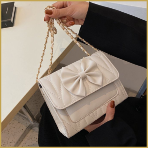 Cute white and Chic PU Sling Bag with a cute ribbon design